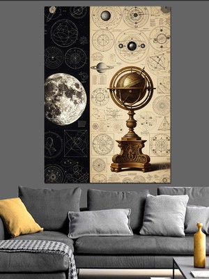 Artmeg Antik Küre ve Gece Haritası Dekoratif Kanvas - Mdf Ahşap Tablo