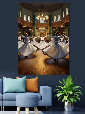 Artmeg Mevlevi Semazenlerin Dansı Tablosu Dekoratif Kanvas - Mdf Ahşap Tablo