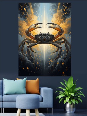 Artmeg Metalik Görünümlü Dev Yengeç Figürü Dekoratif Kanvas - Mdf Ahşap Tablo