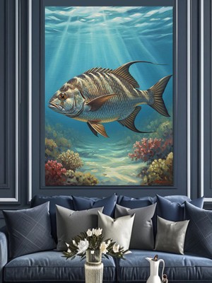 Artmeg Suyun Altında Süzülen Gümüş Balık Dekoratif Kanvas - Mdf Ahşap Tablo