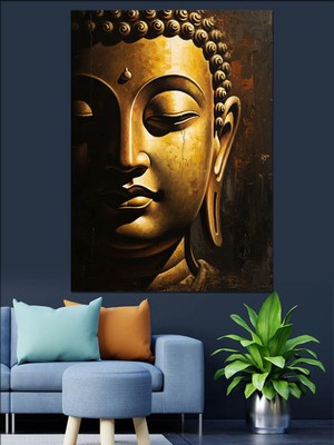 Artmeg Altın Rengi Buddha Heykeli Dekoratif Kanvas - Mdf Ahşap Tablo