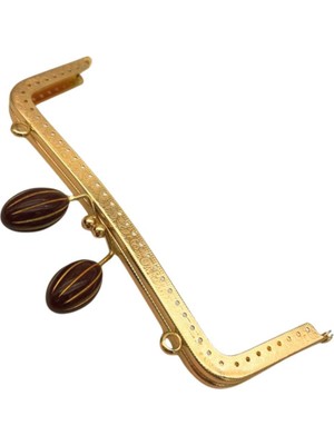 Angel Çanta Aksesuar 20 cm Koyu Kahve Badem Toplu Çanta Klipsi Çanta Bursu Light Gold Metalli