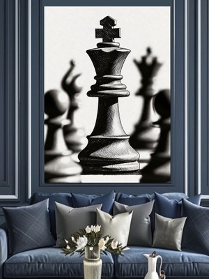 Artmeg Satranç Tahtasında Şah ve Mat Dekoratif Kanvas - Mdf Ahşap Tablo