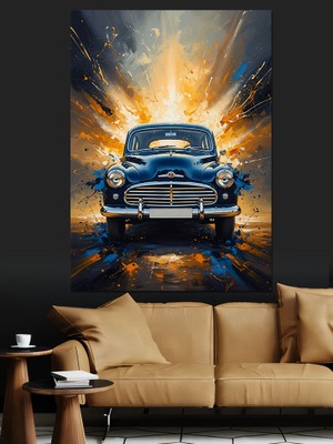Artmeg Patlama Efektli Klasik Mavi Araba Dekoratif Kanvas - Mdf Ahşap Tablo