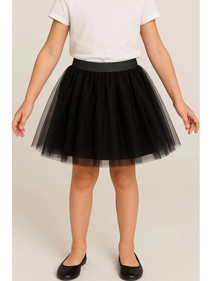 Breeze Kız Çocuk Tütü Etek Simli Beli Lastikli 5-10 Yaş, Siyah