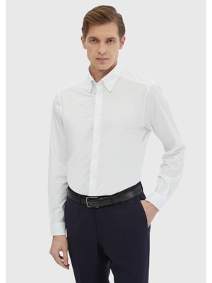 Ramsey Beyaz Düz Casual Fit Casual Pamuk Karışımlı Gömlek