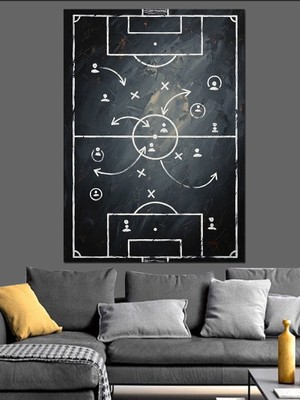 Artmeg Tebeşirle Çizilmiş Futbol Taktiği Dekoratif Kanvas - Mdf Ahşap Tablo