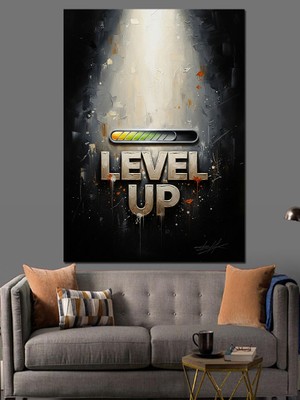 Artmeg "level Up" Oyun Temalı Işıklı Yazı Dekoratif Kanvas - Mdf Ahşap Tablo