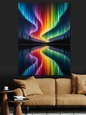 Artmeg Renkli Kuzey Işıkları Yansıması Dekoratif Kanvas - Mdf Ahşap Tablo