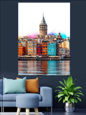 Artmeg Renkli Evler ve Tarihi Şehir Dekoratif Kanvas - Mdf Ahşap Tablo
