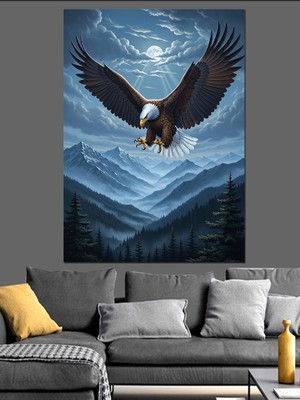 Artmeg Dağ Manzaralı Kartal Figür Tablosu Dekoratif Kanvas - Mdf Ahşap Tablo