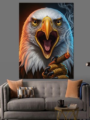 Artmeg Puro Içen Kartal Başkanı Portresi Dekoratif Kanvas - Mdf Ahşap Tablo
