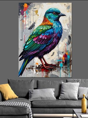 Artmeg Rengarenk Tüylü Egzotik Kuş Portresi Dekoratif Kanvas - Mdf Ahşap Tablo