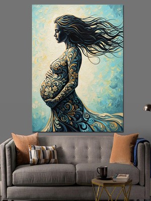 Artmeg Rüzgarda Saçları Uçuşan Hamile Kadın Dekoratif Kanvas - Mdf Ahşap Tablo