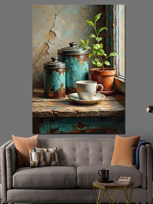 Artmeg Pencere Kenarında Çay Keyfi Tablosu Dekoratif Kanvas - Mdf Ahşap Tablo