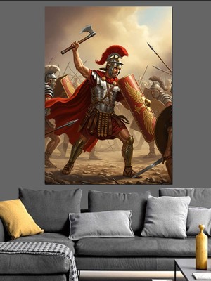 Artmeg Elinde Balta Romalı Savaşçı Dekoratif Kanvas - Mdf Ahşap Tablo