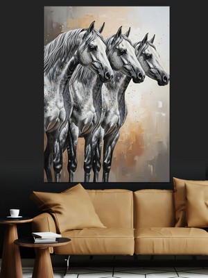 Artmeg Toz Bulutu Içinde Koşan Üç At Dekoratif Kanvas - Mdf Ahşap Tablo