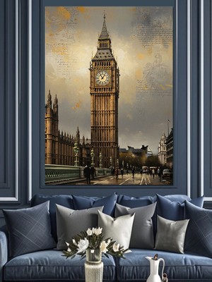 Artmeg Tarihi Londra Big Ben Manzarası Dekoratif Kanvas - Mdf Ahşap Tablo