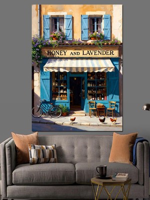 Artmeg Çiçekli Pencere ve Mavi Kapı Dekoratif Kanvas - Mdf Ahşap Tablo