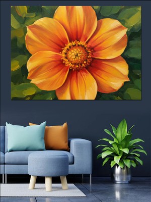 Artmeg Turuncu Renkli Büyük Çiçek Yakın Çekim Dekoratif Kanvas - Mdf Ahşap Tablo