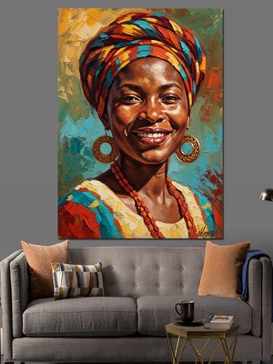 Artmeg Geleneksel Kıyafetli Afrikalı Kadın Dekoratif Kanvas - Mdf Ahşap Tablo