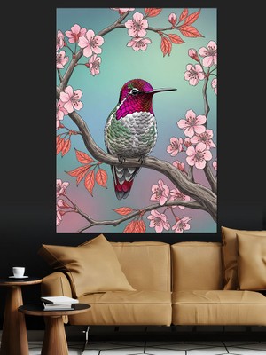 Artmeg Kiraz Dalında Renkli Kuş Dekoratif Kanvas - Mdf Ahşap Tablo