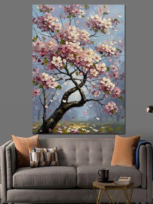 Artmeg Baharda Açan Pembe Kiraz Ağacı Dekoratif Kanvas - Mdf Ahşap Tablo