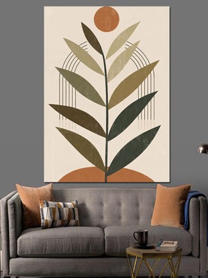 Artmeg Minimalist Modern Yaprak ve Geometri Dekoratif Kanvas - Mdf Ahşap Tablo