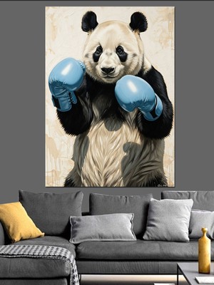 Artmeg Boks Eldivenli Güçlü Panda Figürü Dekoratif Kanvas - Mdf Ahşap Tablo