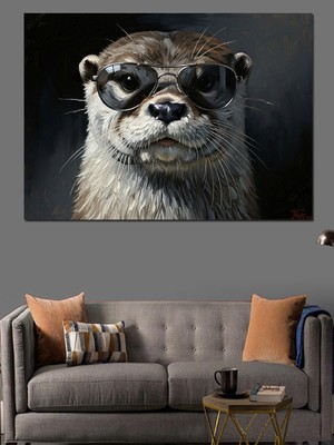 Artmeg Gözlüklü ve Ceketli Karizmatik Su Samuru Dekoratif Kanvas - Mdf Ahşap Tablo