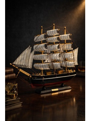 Home Dekor Hediye Dekoratif Premium Ahşap El Yapımı Yelkenli Gemi Maketi Masa Üstü Biblo 40 x 40 cm Ahşap Renk 532-A