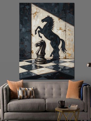 Artmeg Satranç Atı ve Gölgesi Tablosu Dekoratif Kanvas - Mdf Ahşap Tablo