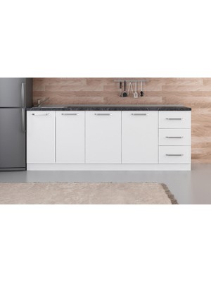 Minar Beyaz Mutfak Dolabı 225 cm Suntalam Malzeme Modern Tasarım Geniş Depolama 225-B1-ALT Modül