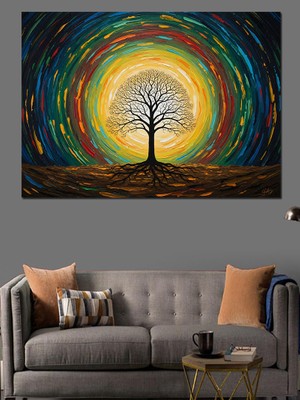 Artmeg Toprak Üzerinde Hayat Ağacı Illüstrasyonu Dekoratif Kanvas - Mdf Ahşap Tablo