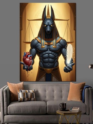 Artmeg Mısır Tanrısı Anubis Adalet Terazisi Dekoratif Kanvas - Mdf Ahşap Tablo