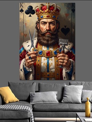 Artmeg Elinde Kılıç Tutan Iskambil Kralı Dekoratif Kanvas - Mdf Ahşap Tablo