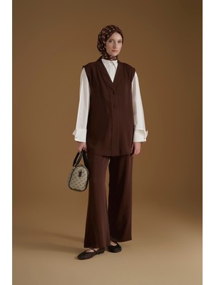 Armine Pileli Palazzo Pantolon Acı Kahve