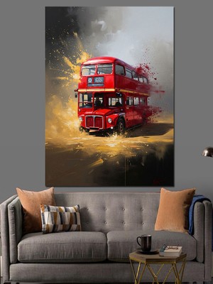 Artmeg Londra Temalı Kırmızı Çift Katlı Otobüs Dekoratif Kanvas - Mdf Ahşap Tablo