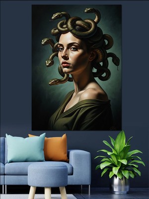 Artmeg Yılan Saçlı Mitolojik Medusa Portresi Dekoratif Kanvas - Mdf Ahşap Tablo