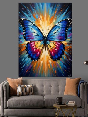 Artmeg Rengarenk Kanatlı Büyük Kelebek Tablosu Dekoratif Kanvas - Mdf Ahşap Tablo