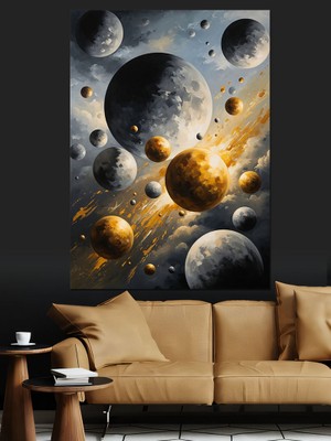 Artmeg Uzayda Gezegenler ve Yıldız Patlaması Dekoratif Kanvas - Mdf Ahşap Tablo