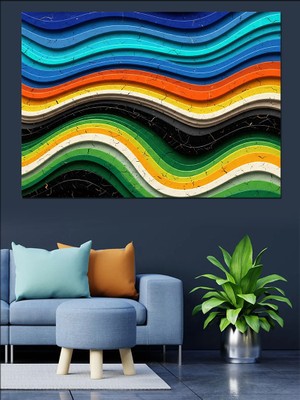 Artmeg Renkli Dalgalı Soyut Desen Tasarımı Dekoratif Kanvas - Mdf Ahşap Tablo