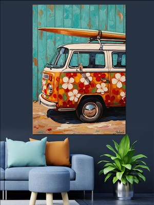 Artmeg Çiçekli Klasik Karavan Araç Dekoratif Kanvas - Mdf Ahşap Tablo