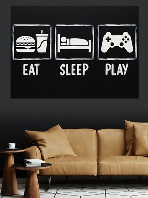 Artmeg "eat Sleep Play" Gamer Simgeleri Dekoratif Kanvas - Mdf Ahşap Tablo