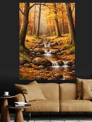 Artmeg Ormanda Akan Küçük Dere Dekoratif Kanvas - Mdf Ahşap Tablo