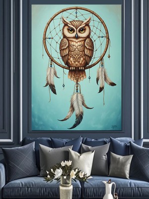 Artmeg Düş Kapanı ve Baykuş Dekoratif Kanvas - Mdf Ahşap Tablo