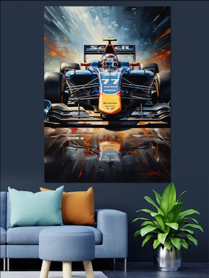 Artmeg Yarış Pistinde Hız Yapan Formula Dekoratif Kanvas - Mdf Ahşap Tablo
