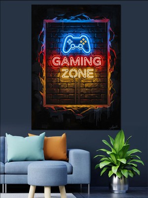 Artmeg Neon Işıklı Gaming Zone Tabelası Dekoratif Kanvas - Mdf Ahşap Tablo