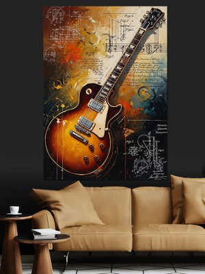 Artmeg Teknik Çizim Üzerinde Klasik Gitar Dekoratif Kanvas - Mdf Ahşap Tablo
