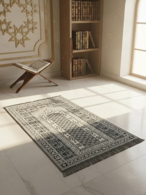 My Evilla Seccade Hafif Katlanabilir Yıkanabilir Namazlık Şık Motifli Çeyizlik ve Hediyelik Mavi Antrasit